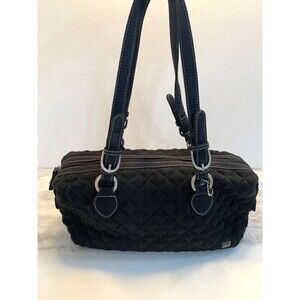 The Sak Black Fabric Purse Zipper Shoulder Large Two-Handled Diamond Pattern